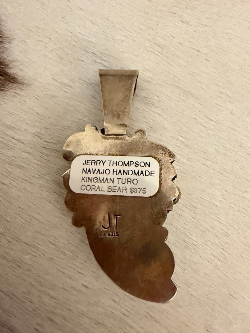 ❤️ Signed Navajo Jerry Thompson Kingman Turquoise Coral Bear Claw Pendant 925 - Picture 4 of 14